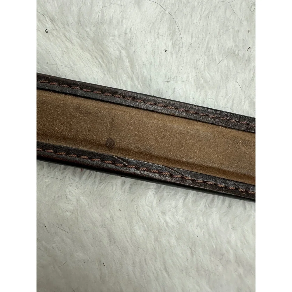 Columbia Mens‎ Brown Leather Belt Silver Buckle Stitched Logo